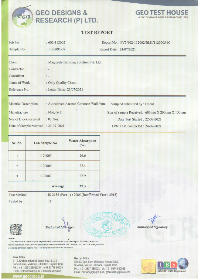 AAC Wall Panel water absorption report AAC Wall Panel water absorption report