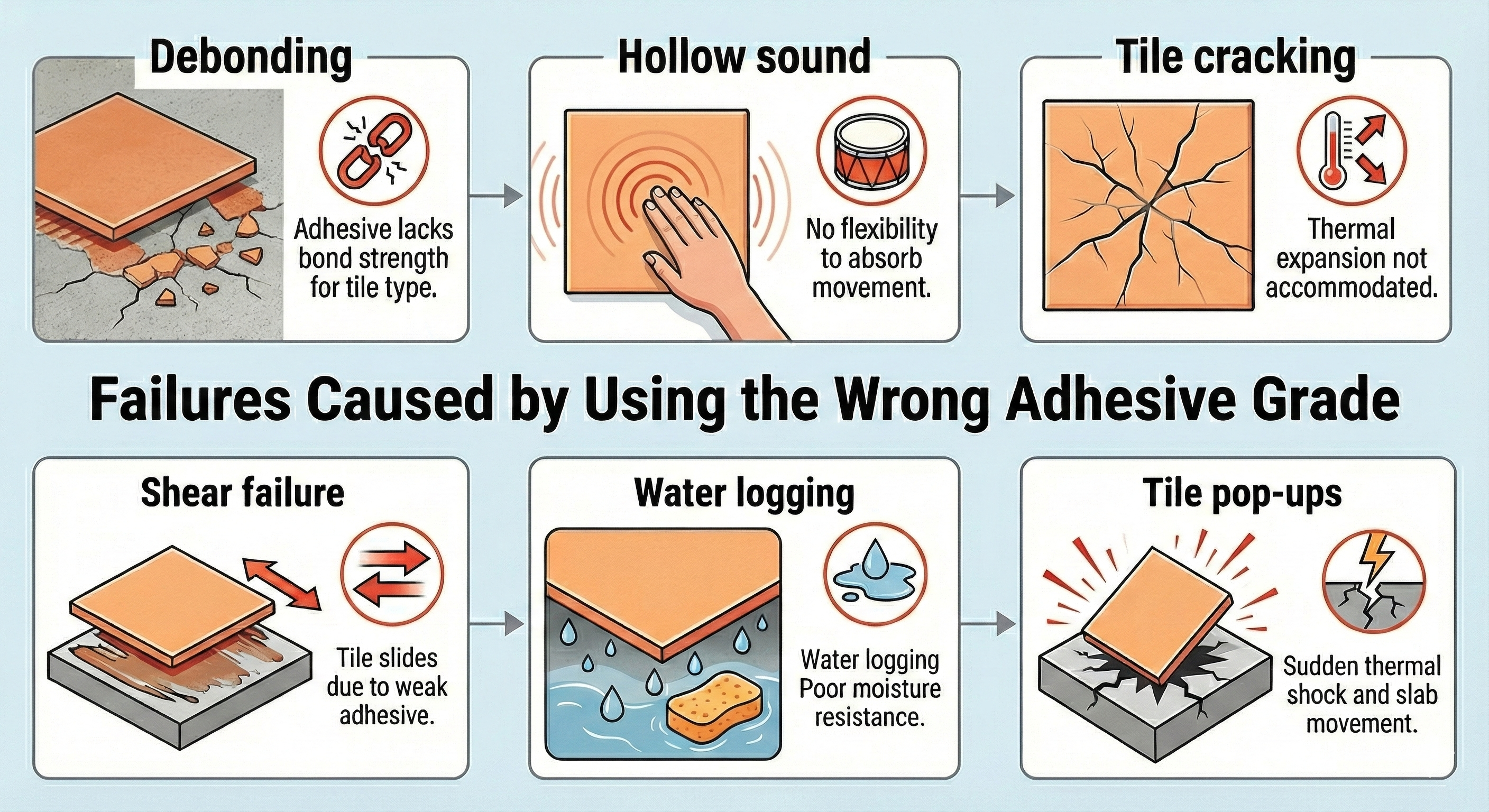 failures cause by selecting wrong tile adhesive grade